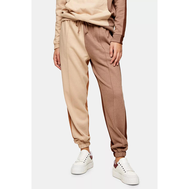 90s Stone And Brown Colour Block Oversized Joggers - Topshop