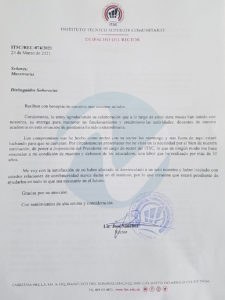 Carta del Rector del ITSC.