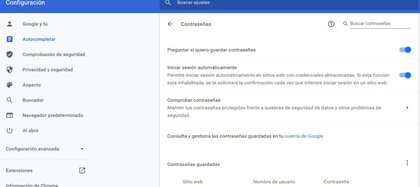 Las contraseñas en Chrome se pueden revisar desde el menú de Ajustes