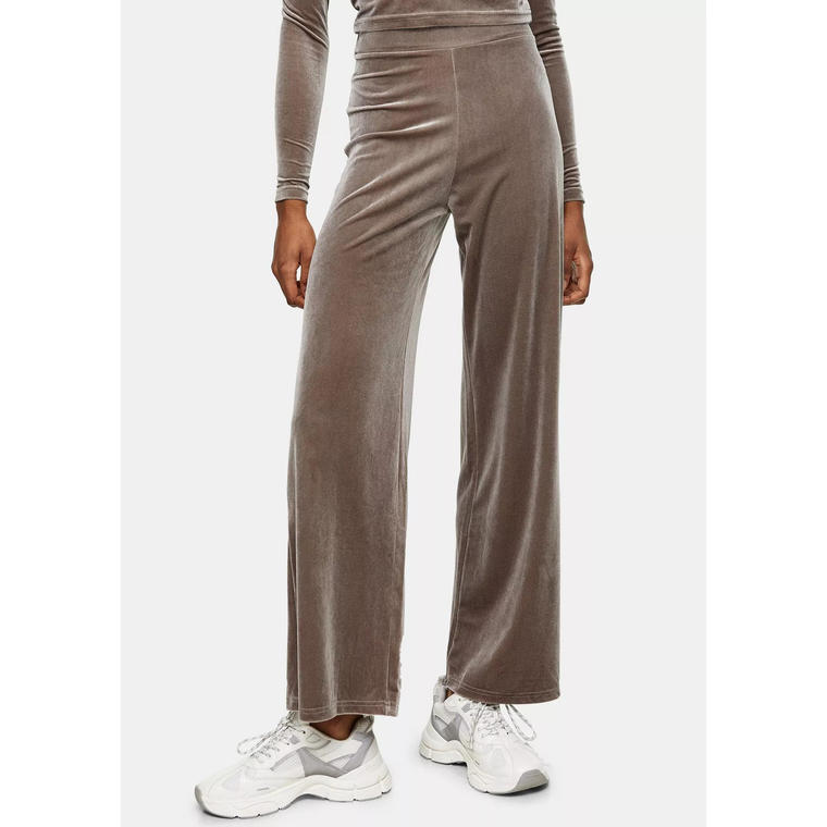 Grey Velour Wide Leg Trousers - Topshop