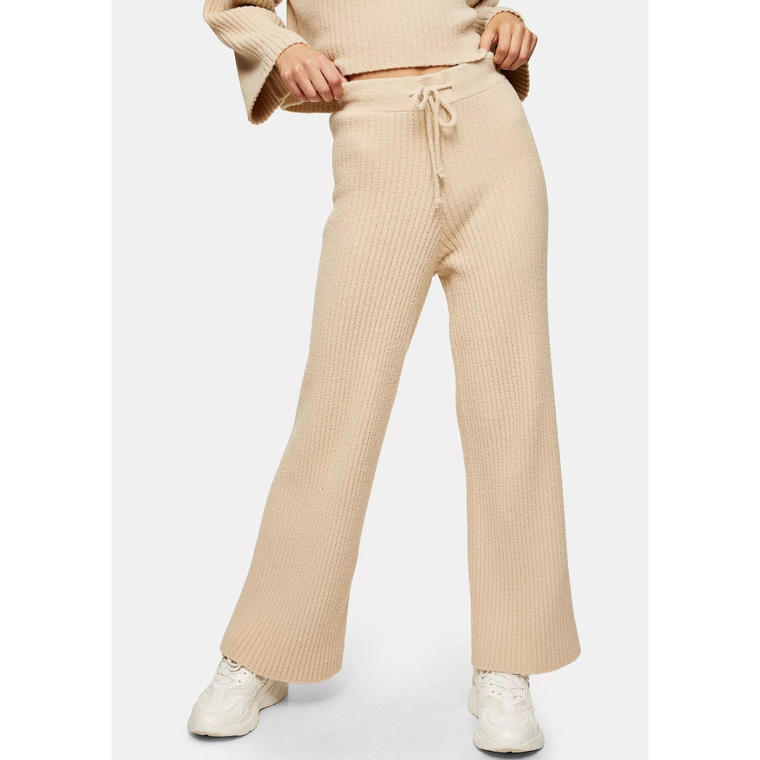 Knitted Soft Ribbed Wide Leg Trousers - Topshop