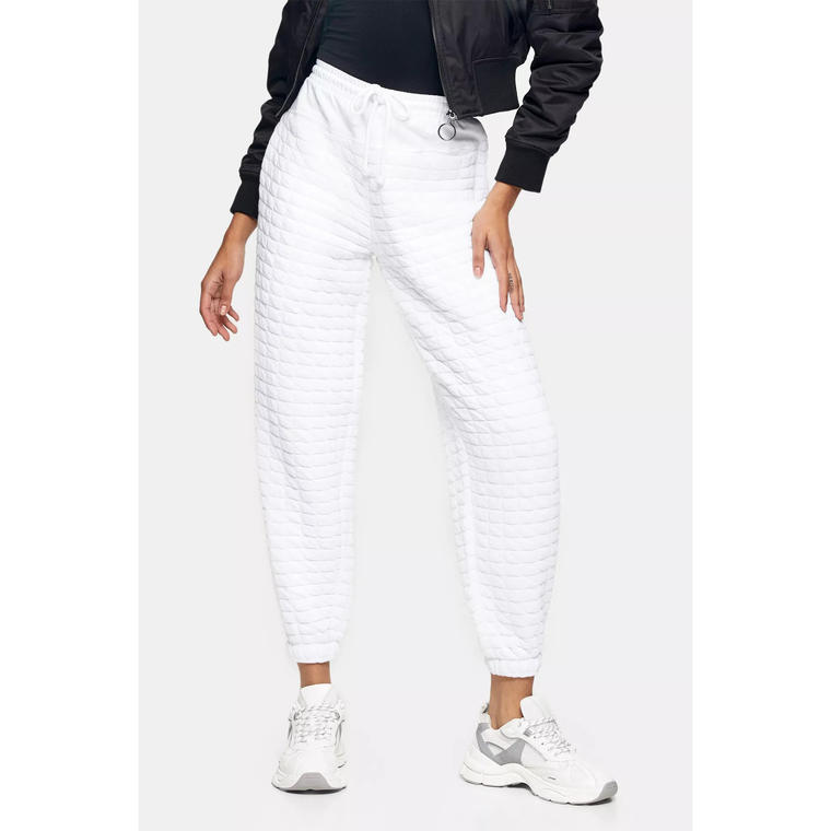 White Quilted Joggers - Topshop