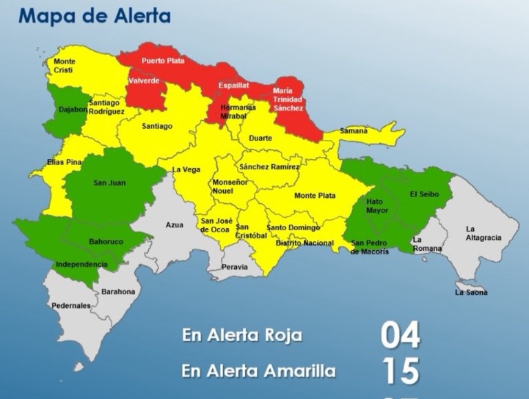 COE amplía alerta roja para Puerto Plata, Espaillat, María Trinidad Sánchez y Valverde COE alerta roja cuatro provincias