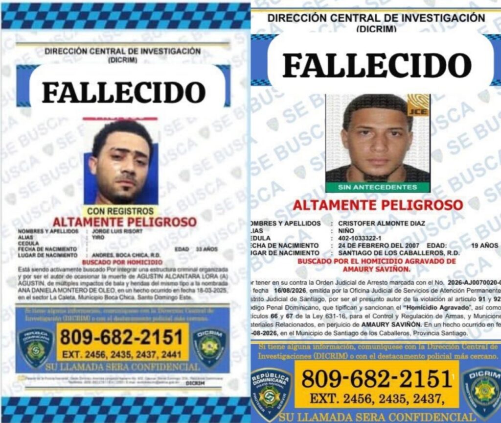 Policía reporta muerte de “Yiro” y “Niño” durante intervenciones separadas en SPM y Santiago Policía